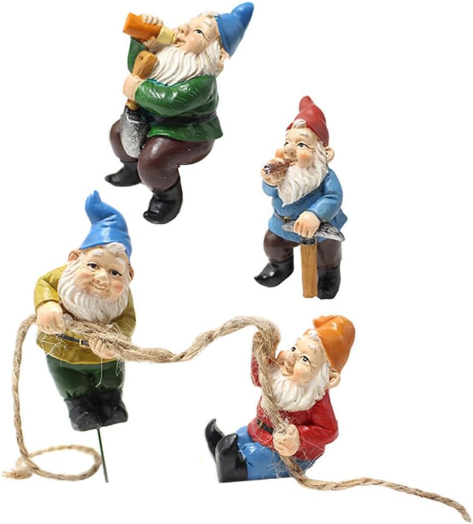 4 piezas de arreglo floral enano, estatua de jardín de gnomos pequeños, decoraciones para patio, mini figurita enana, mini macetas para