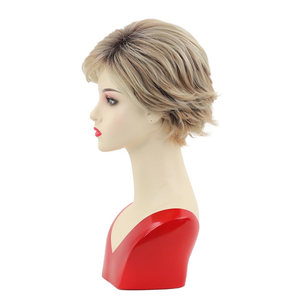 XIUFAXIRUSI XIUFAXIRUSI Pelucas cortas rubias onduladas Pixie para mujeres blancas, peluca corta con flequillo natural, pelucas sintéticas