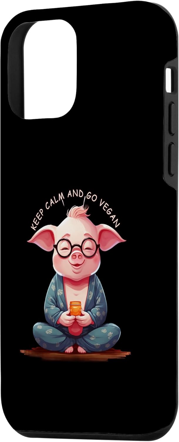 Funda para iPhone 12 mini Keep Calm and Go Vegan Pig Yoga pose vegetariano Veganismo Mea