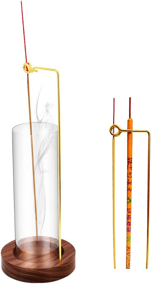 Soporte para incienso, soporte para palo de incienso anti-ceniza voladora con colector de cenizas de vidrio extraíble, soporte para quemador de