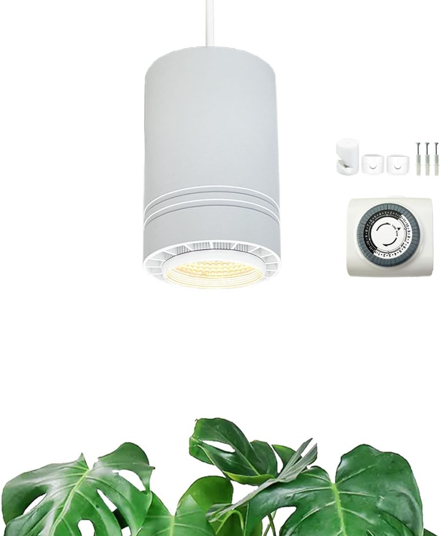 VALIKIY Luz colgante de crecimiento de 40 W, lámpara de planta de espectro completo de color blanco cálido, enchufe de 120 V con temporizador, cable