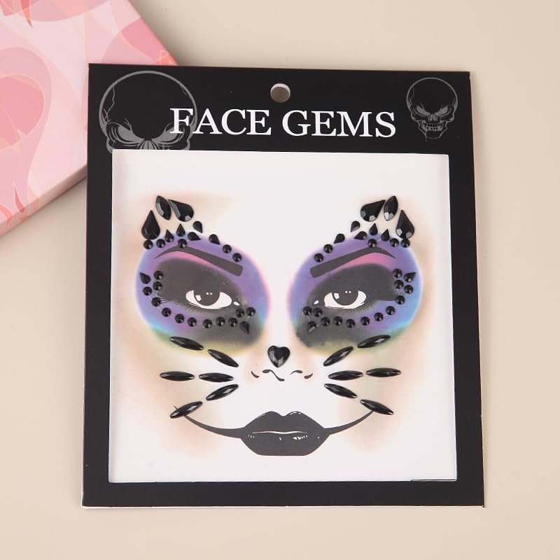 Gemas del Día de los Muertos, joyas de esqueleto para la cara, tatuajes temporales de calavera azucarera para Halloween, cristales de Catrina, joyas