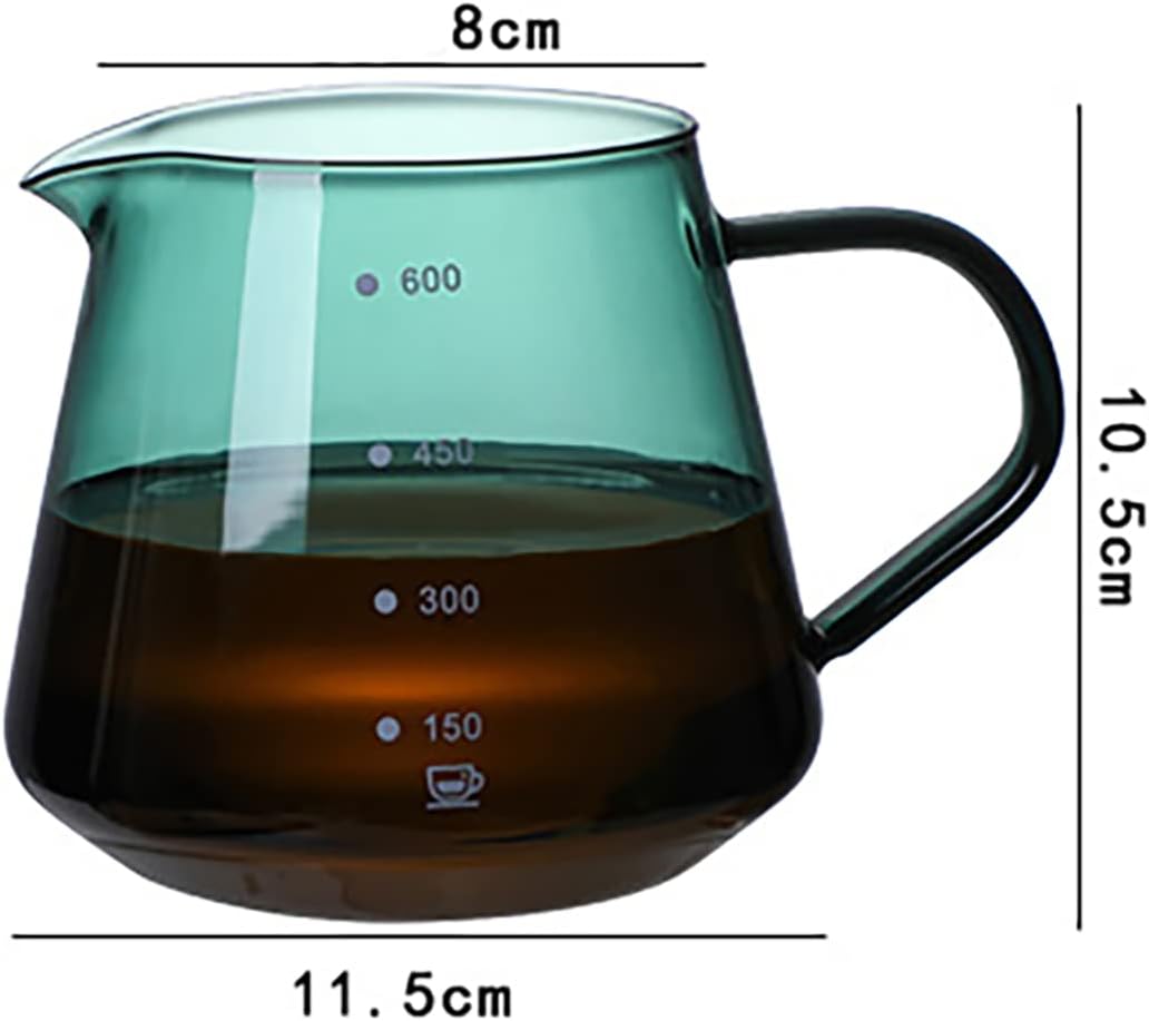 Bicuzat Cafetera de vidrio colorida para verter sobre la cafetera con asa, juego de cafetera y filtro de café, juego de filtros de olla verde de