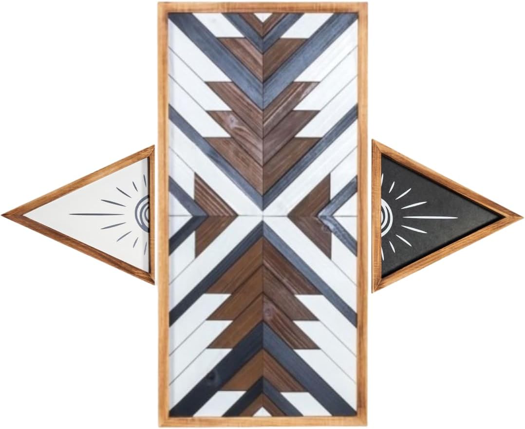 Beautiful Mind Arte de pared grande de madera azteca de 3 piezas, decoración de pared occidental, inspiración bohemia, suroeste y nativa americana,