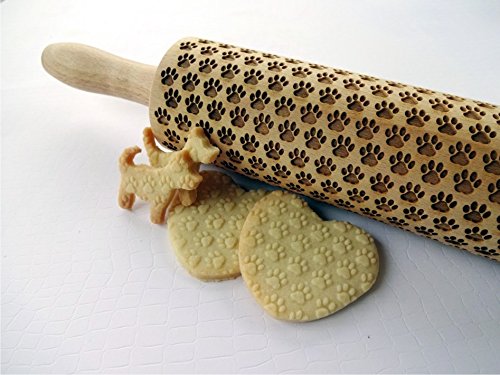 PAW Embossing Rolling Pin Dogie Paw Pattern Laser Engraved with Cat’s Paw for Embossed Cookies by AlgisCrafts
