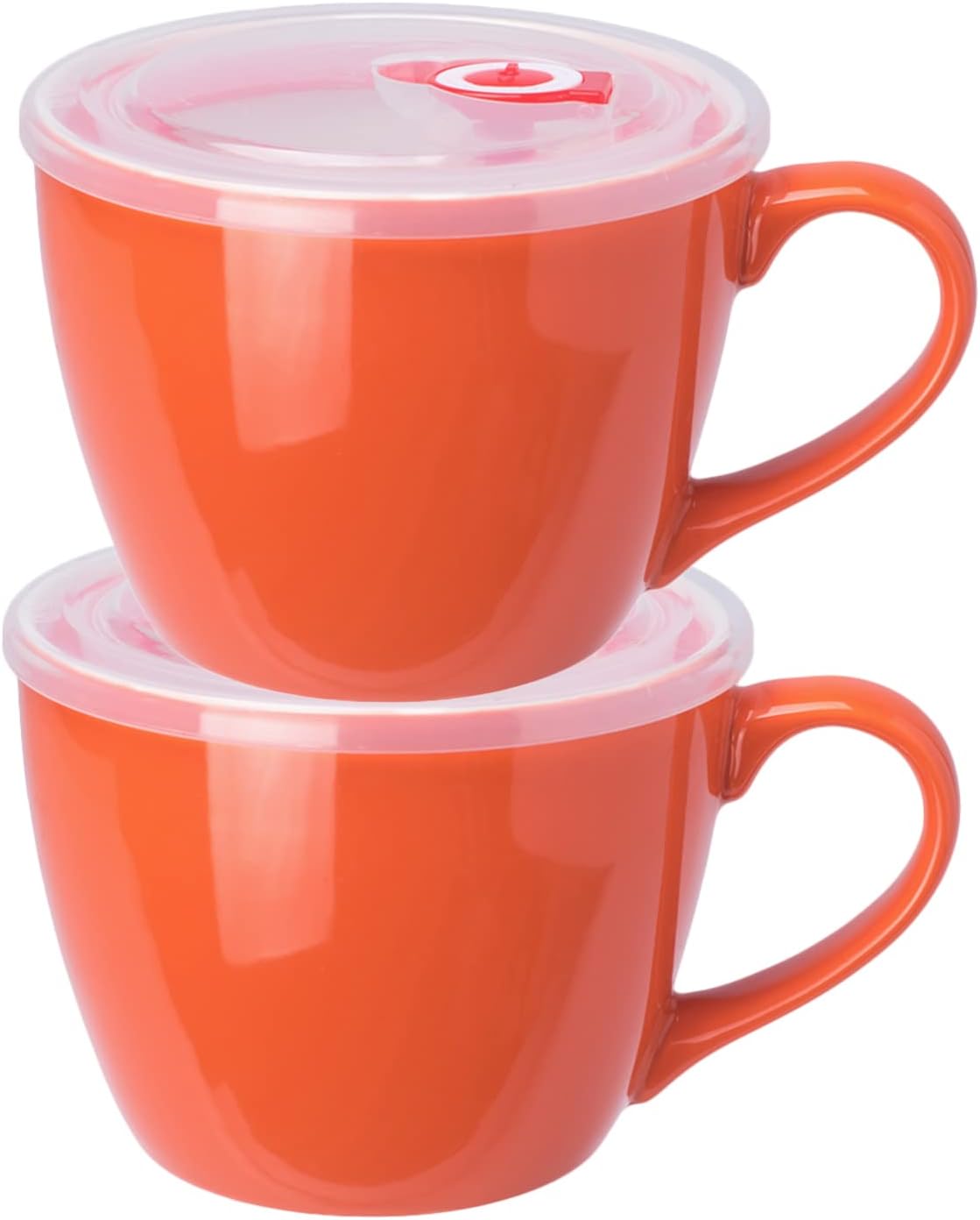Tazón de porcelana naranja de 30 onzas con tapa y asa para sopa, ensalada, cereales y fideos instantáneos, taza de sopa con mango de preservación