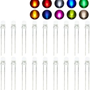 Kit de diodos emisores de luz LED de 0.118 in, 100 piezas, blanco cálido, rojo, azul, verde, UV, naranja, amarillo, rosa, juego de lámpara de Kit de diodos emisores de luz LED de 0.118 in, 100 piezas, blanco cálido, rojo, azul, verde, UV, naranja, amarillo, rosa, juego de lámpara de