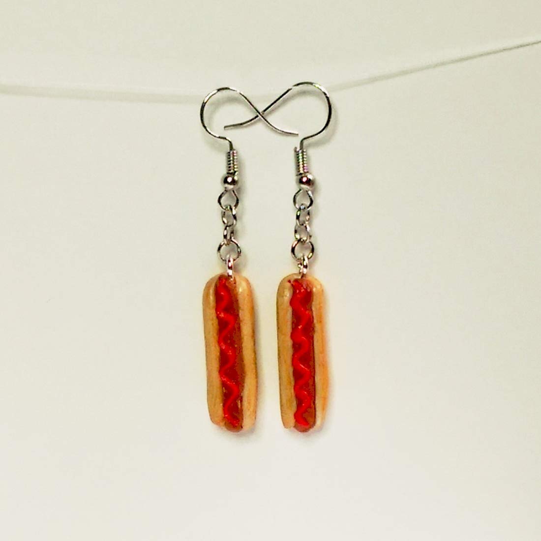 Hot dog with Ketchup Earrings Faux Food Drink Jewelry Halloween Christmas
