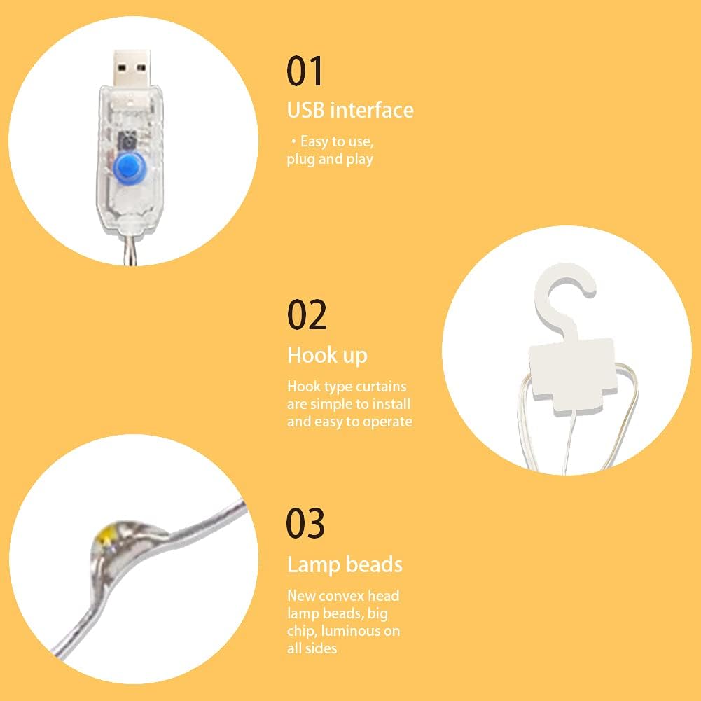 Taoke Guirnalda de luces de Navidad, 300 luces de cortina con carga USB, luces LED para interiores y exteriores, para Navidad, boda, fiesta, hogar,