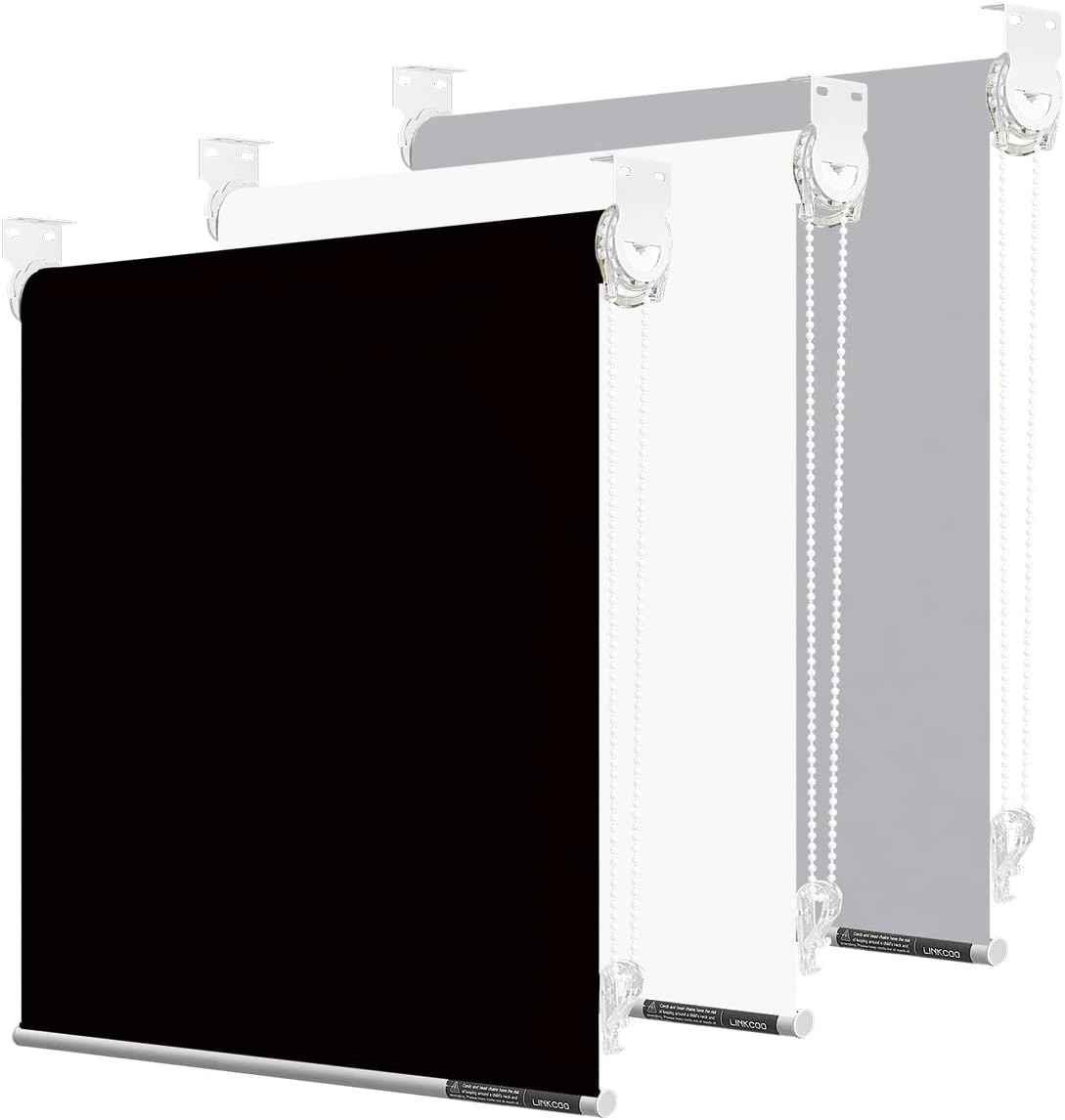 Persianas enrollables 85 % opacas, para oscurecer la habitación, con tela aislante térmica, con cadena, para hogar y oficina (negro, 48 pulgadas de