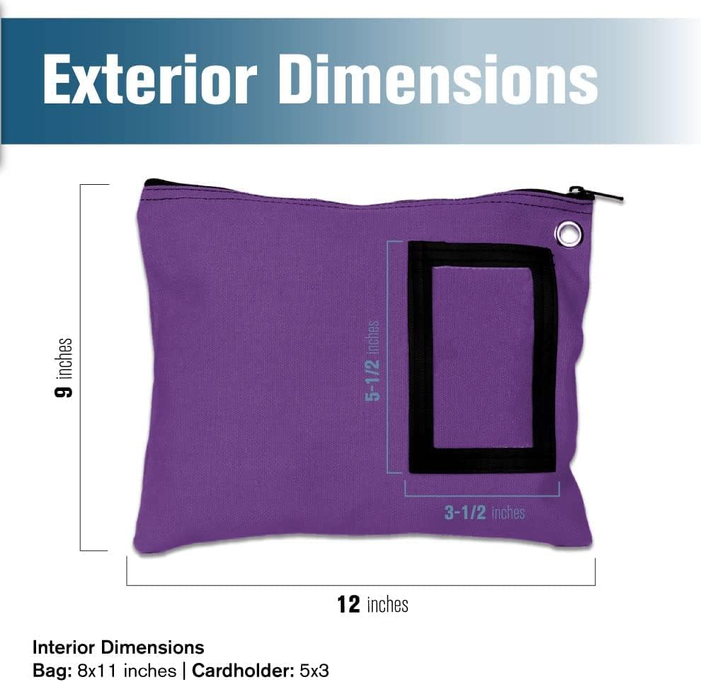 BankSupplies Sobres de lona para interoficina, 12 pulgadas de ancho x 9 pulgadas de alto, bolsa de almacenamiento grande, color morado, ojal para