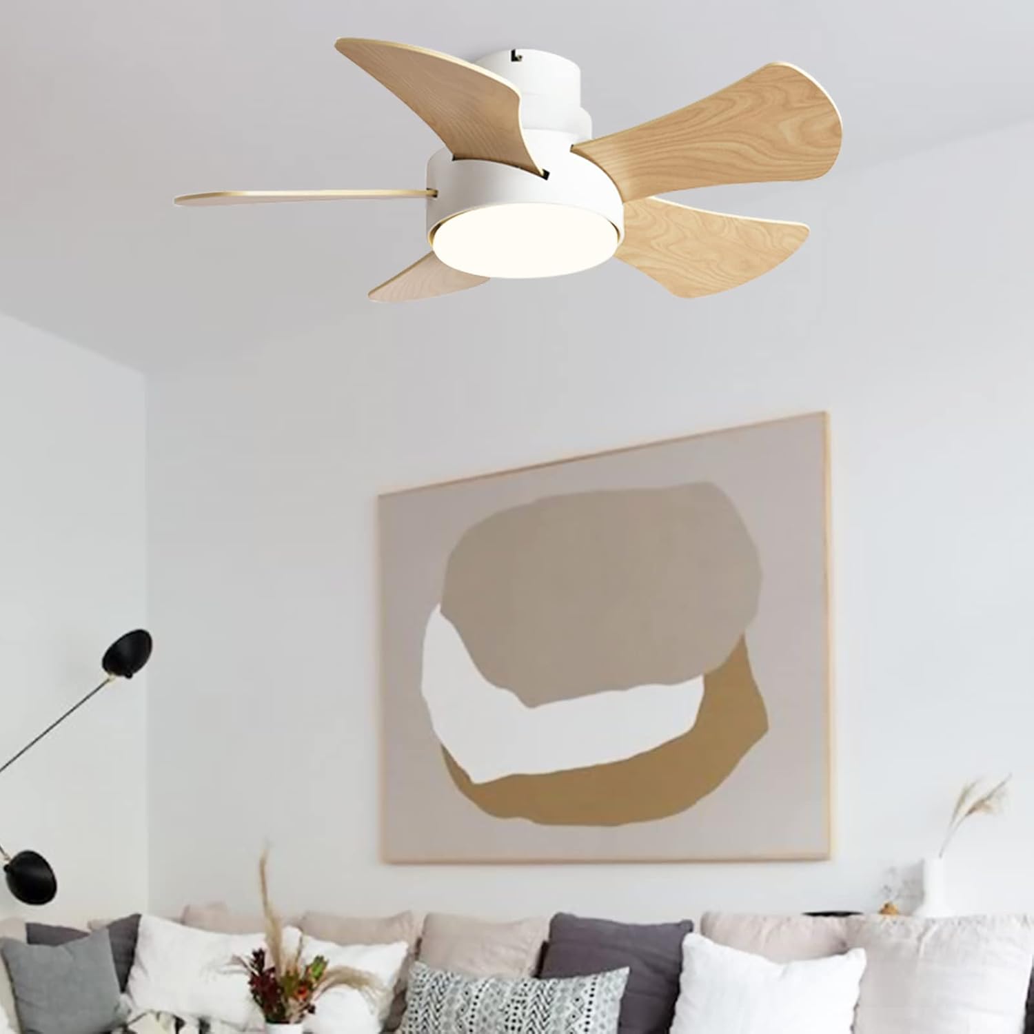 AISEHOUSIN Ventilador de techo con luz, control remoto para ventiladores de techo interiores, ventilador de techo moderno de 32 pulgadas, motor CC