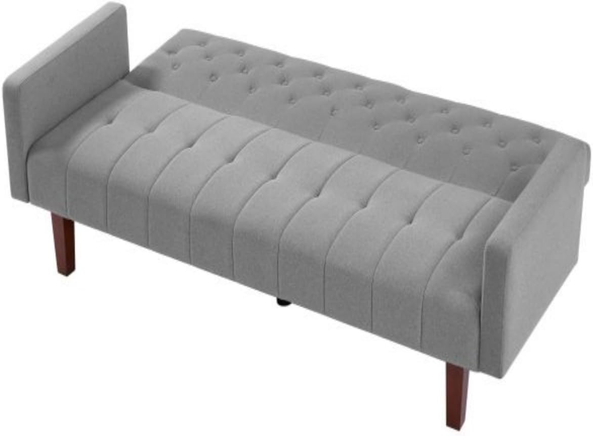 Sofá cama convertible de mediados de siglo con respaldo copetudo gris con patas de madera cónicas para sala de estar, apartamento, sala de estar