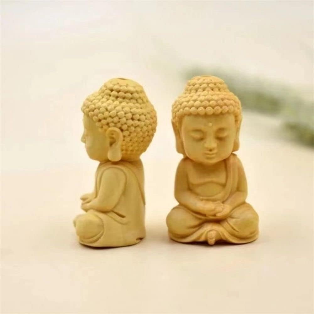 1 Uds. Adorno de Buda de madera, estatua creativa de monje pequeño, estatua de Buda para decoración del hogar, auto y escritorio (2)