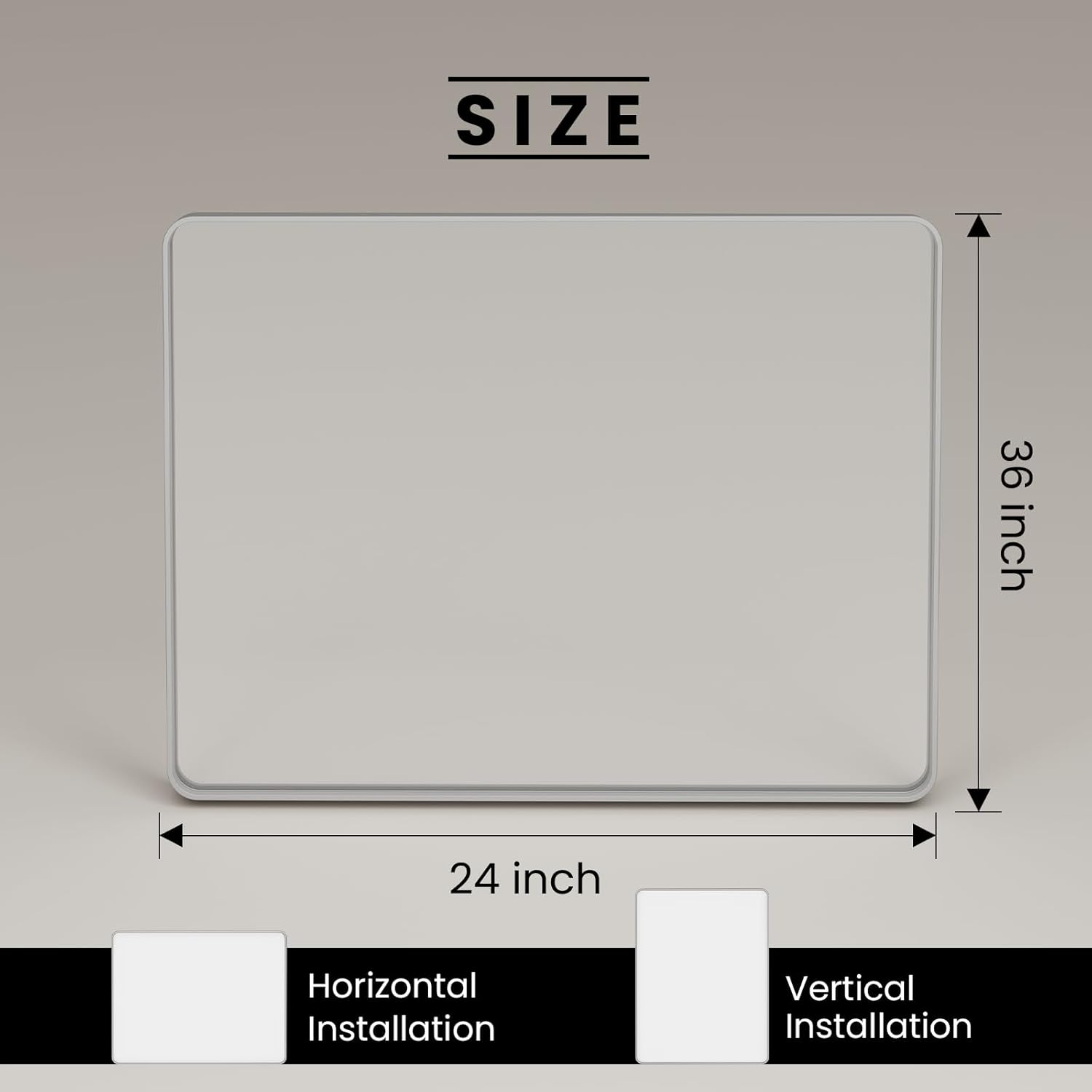 Espejo de baño de plata cepillada para pared, espejo rectangular de metal con marco de metal de 24 x 36 pulgadas, espejo de tocador moderno montado