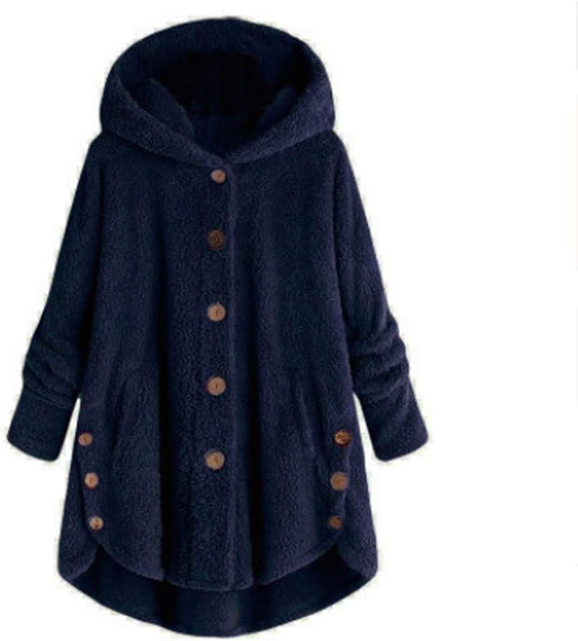 SHOPESSA Chaquetas de otoño para mujer, a la moda, de forro polar, mullido, con capucha, abrigo largo con botones, abrigos de moda para otoño e