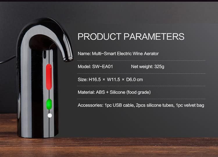Aireador de vino eléctrico vertedor y dispensador de vino bomba con regalo recargable USB (negro)