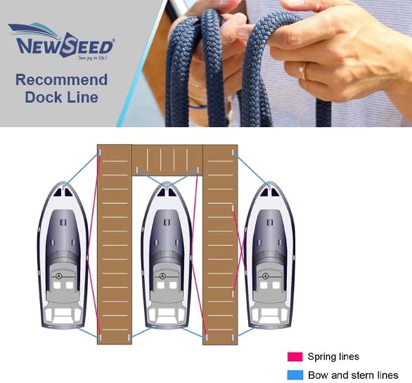-NEWSEED – Líneas de muelle de nailon doble trenzado, paquete de 2 unidades de 25 y 35 pies con ojales de 12 y 15 pulgadas 38 pulgadas 12 pulgadas