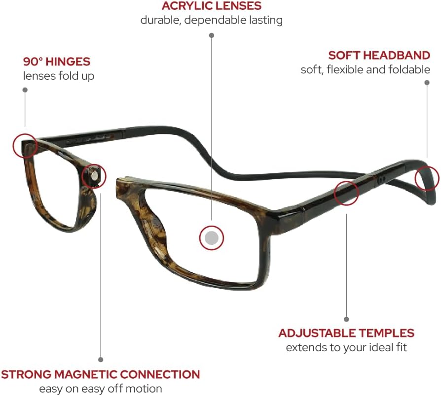 Clic Slastik – Lentes de lectura magnéticos para lectores de computadora, banda plegable suave, lente reemplazable, templos Adj, Barat, (S-XL)