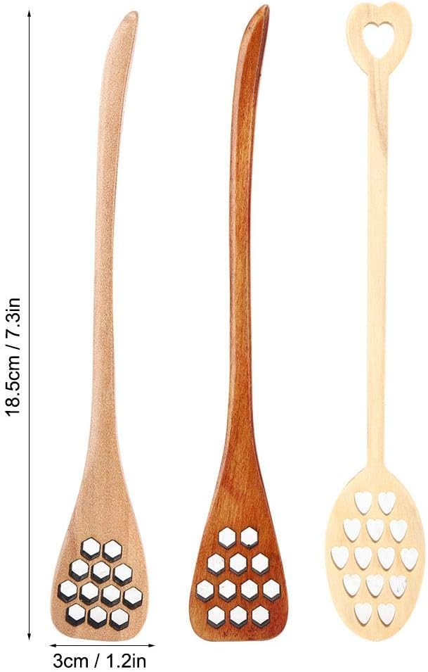 Juego de 3 cucharas mezcladoras de madera biónica de 7 pulgadas con mango largo, barra de agitación reutilizable para café, leche y té