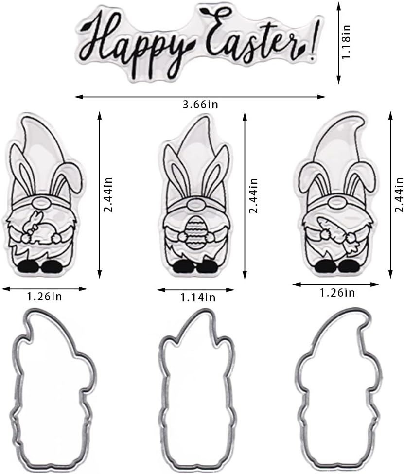 Gnomos de conejo de Pascua, sellos transparentes y troqueles para hacer tarjetas, palabras de Pascua, sellos de goma para conejos, zanahorias,