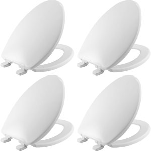 Mayfair 1880SLOW Caswell – Asiento de inodoro que se cierra lentamente y nunca se afloja, alargado, plástico de larga duración, blanco, paquete de 4 Mayfair 1880SLOW Caswell – Asiento de inodoro que se cierra lentamente y nunca se afloja, alargado, plástico de larga duración, blanco, paquete de 4