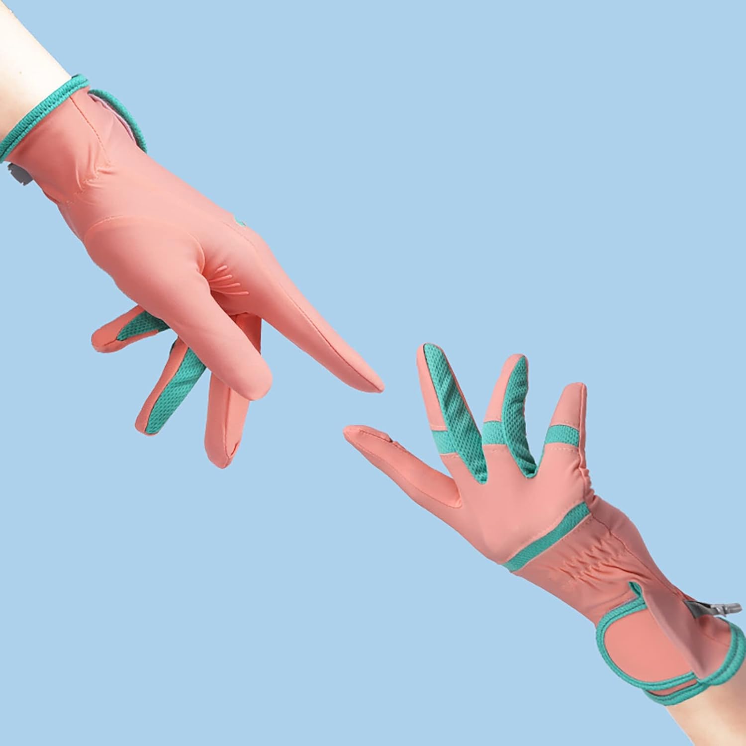 1 par de guantes de conducción de seda de hielo de verano con cinta de cierre ajustable, guantes de protección solar para mujer, con punta de dedos