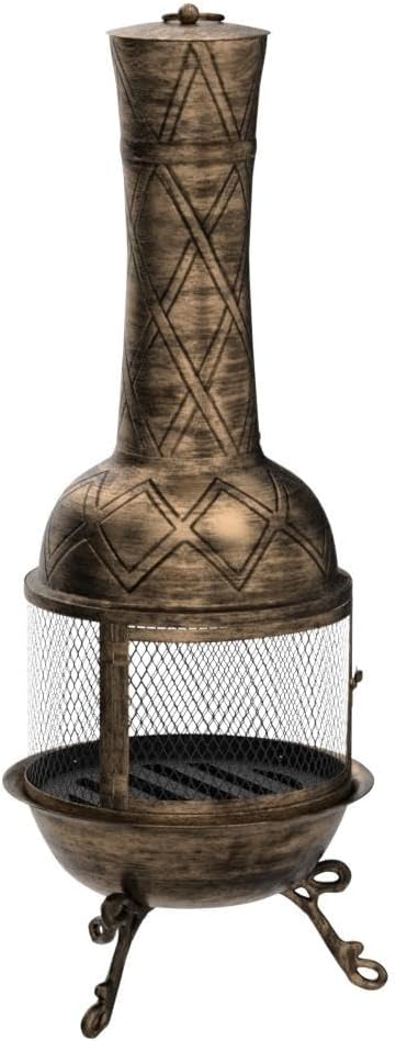 Oakland Living Chimenea de diamante de hierro forjado con acabado de bronce Corporation