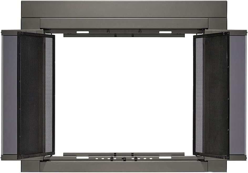 UniFlame – Romano – Puertas de chimenea de estilo bi-fold con vidrio templado ahumado (color plomizo, tamaño pequeño – se adapta a la apertura de 30