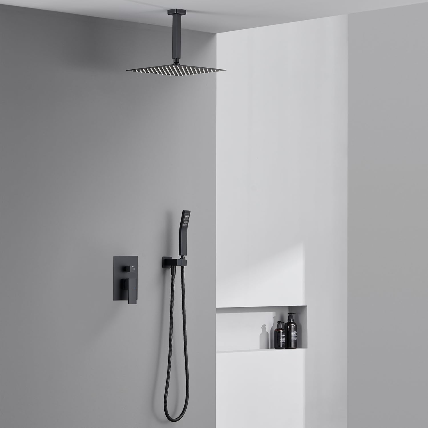 Sistema de ducha de 12 pulgadas, juego combinado de ducha de lluvia negro para montaje en techo, grifos de baño con cabezal de ducha de lluvia y