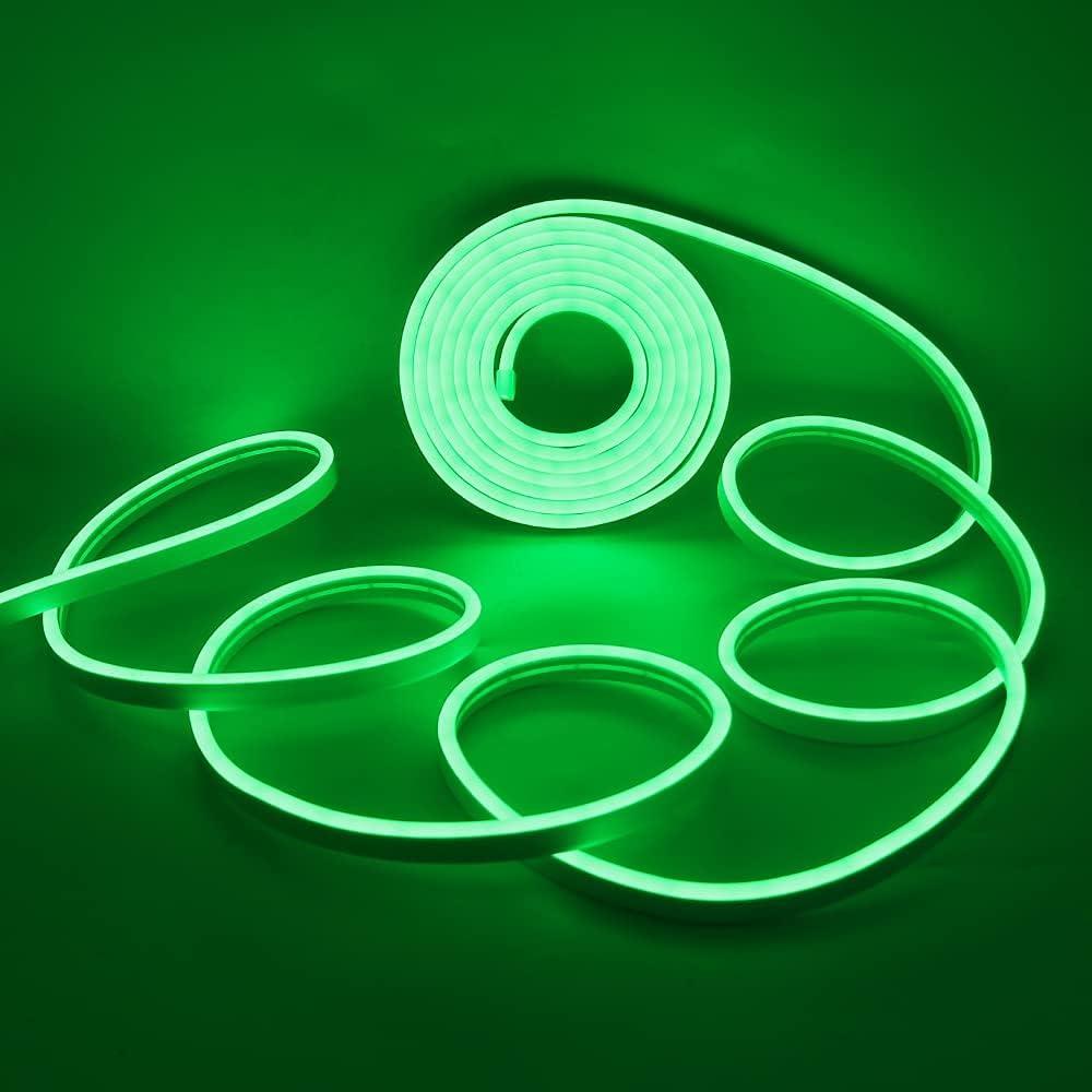 XUNATA Tira de luces LED verdes, tira de luces LED de neón flexible para exteriores, DC 12V 13.12 pies4M 2835 120LEDsM, barra de luz de silicona