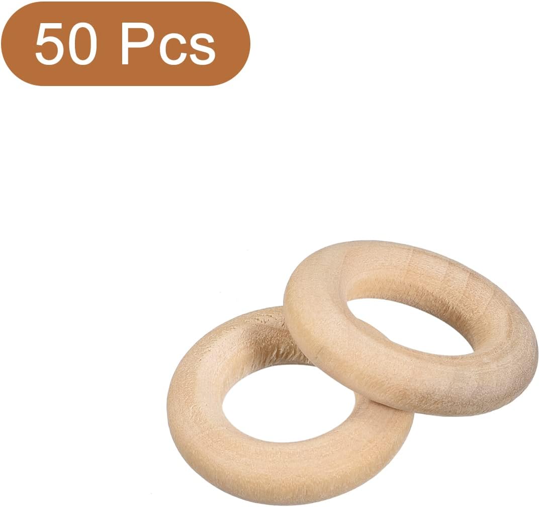 uxcell 50 anillos de madera natural de 0.787 in (0.8 pulgadas), círculos de madera lisa sin terminar de 0.197 in de grosor para manualidades, tejer,