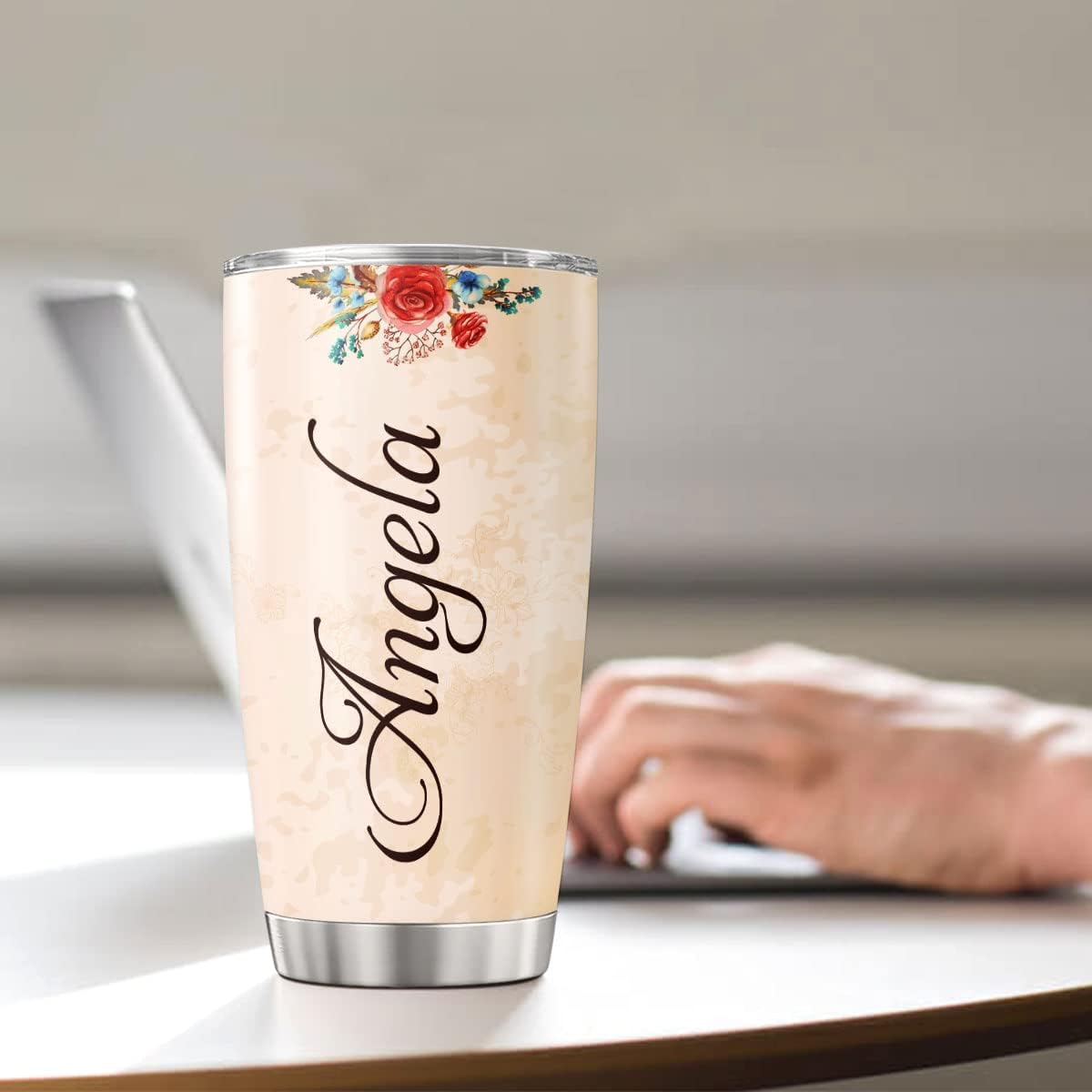 9GIFT4YOU Vaso de café personalizado con diseño de flores de colibrí, taza de viaje con tapa, regalos de cumpleaños para mujeres, adolescentes y