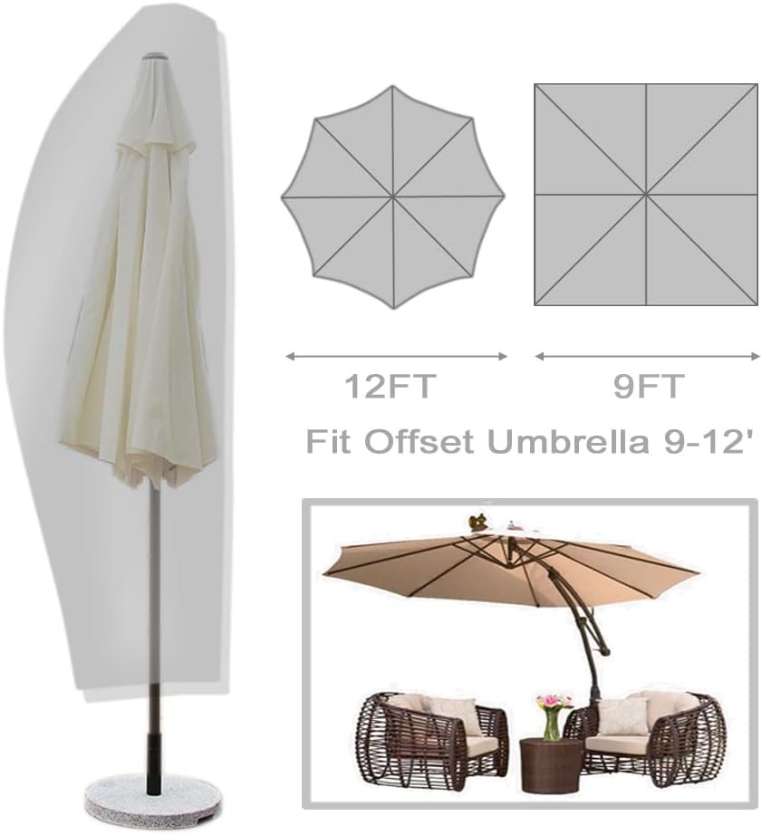 Junkogo Fundas impermeables para sombrilla de patio para sombrillas de exterior, se ajustan a paraguas de 9 a 12 pies con bolsa de almacenamiento y