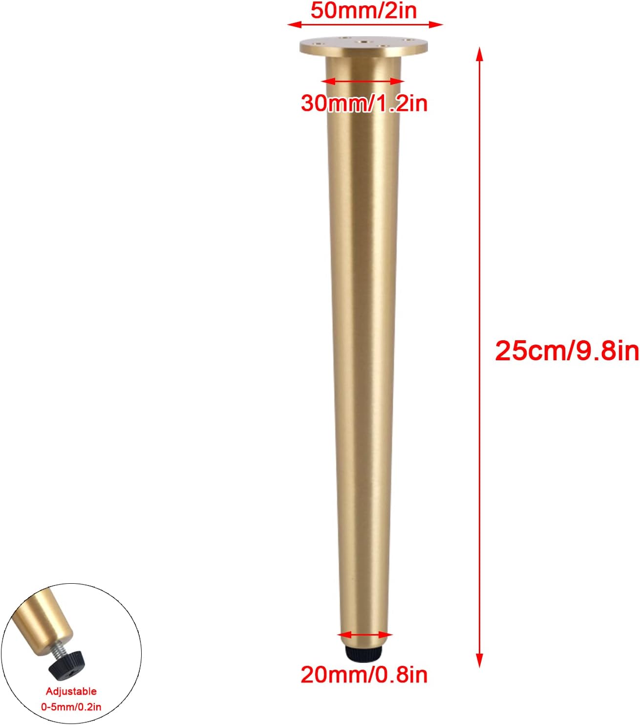 Patas rectas de latón puro ajustables, patas de sofá, patas de mesa de café, mueble de baño, mueble de TV, pies de 6 a 9.8in, transporte de