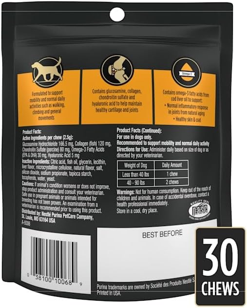 Purina Pro Plan Veterinary Diets Joint Health Mobility – Suplemento para articulaciones caninas de razas pequeñas para perros, 2.65 onzas, 30