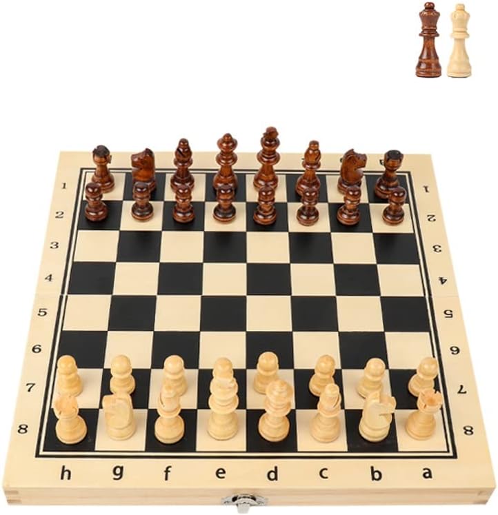 ROLTIN Juego de tablero de ajedrez magnético plegable de madera con ranuras de almacenamiento, juego de ajedrez portátil de viaje para adultos, 2