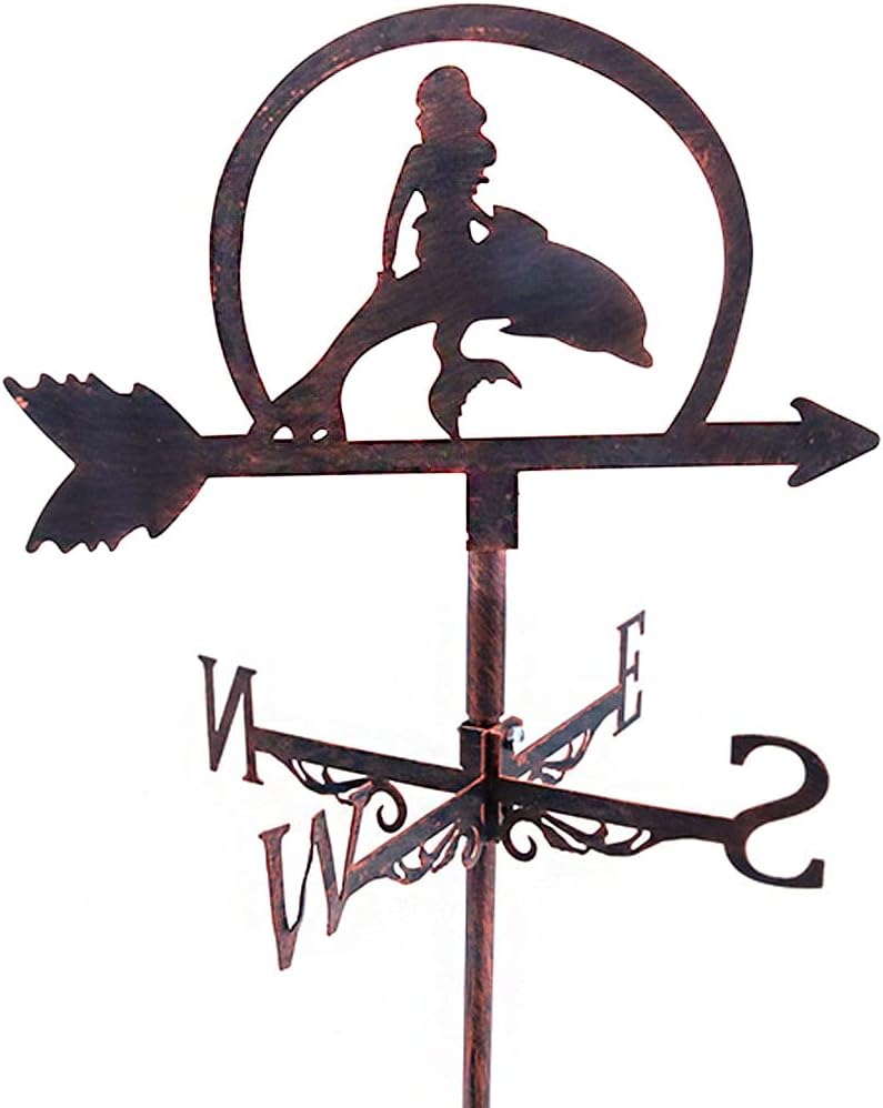 Alnicov Veleta de metal de sirena, indicador de dirección de la paleta de tiempo vintage para decoración de techo de jardín al aire libre, veleta