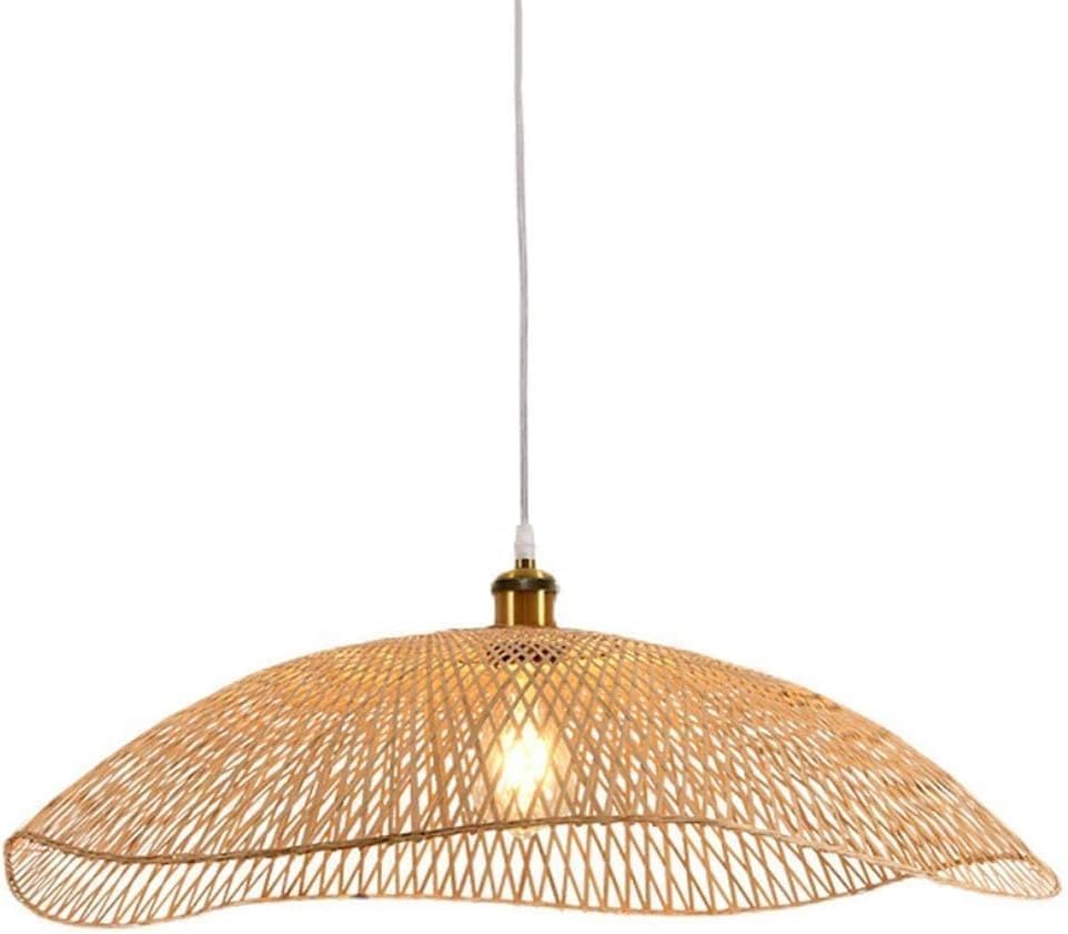 Lámpara colgante de ratán grande y moderna pantalla de techo de 23.6 in tejida a mano, lámpara rústica de bambú para comedor, cocina, granja,
