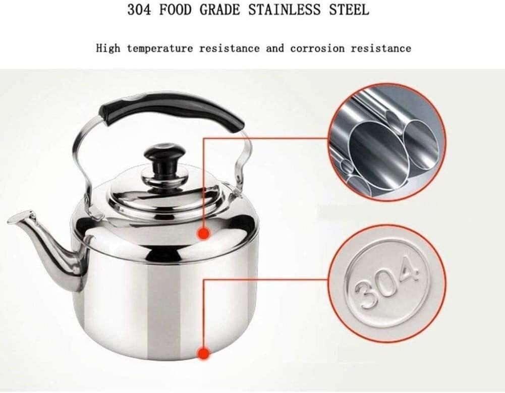 Hervidor de té silbante de acero inoxidable, capacidad 304, tetera, mango antiquemaduras, placas de inducción, estufa de gas (talla  4L)