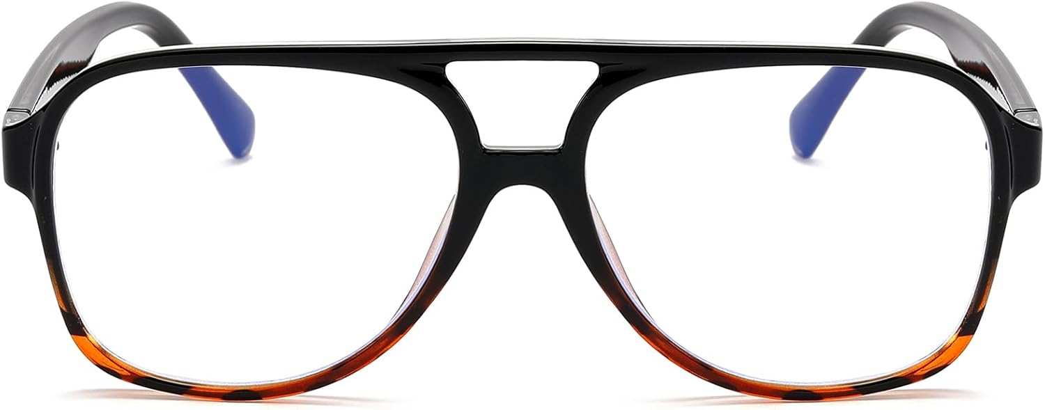 ZIMUSUN Gafas de aviador retro con luz azul para mujeres y hombres de los años 70, gafas de piloto con marco de gran tamaño, antifatiga ocular