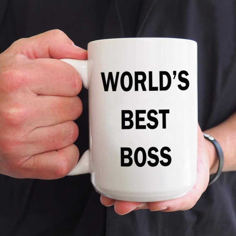 Dunder Mifflin (The Office) World’s Best Boss TV Show – Taza de cerámica para café (té, cacao) de 15 onzas, taza oficial de Michael Scott como se ve
