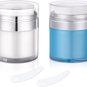 Paquete de 2 recipientes hidratantes de viaje, tarros de bomba sin aire de 1 oz, recipiente recargable para el cuidado de la piel facial, recipiente Paquete de 2 recipientes hidratantes de viaje, tarros de bomba sin aire de 1 oz, recipiente recargable para el cuidado de la piel facial, recipiente