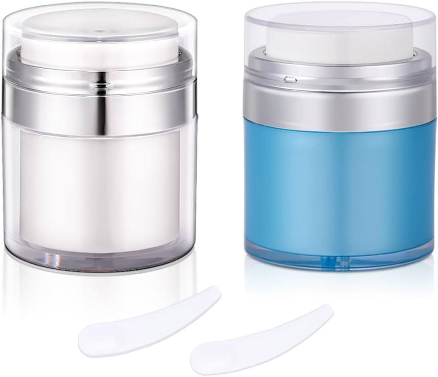 Paquete de 2 recipientes hidratantes de viaje, tarros de bomba sin aire de 1 oz, recipiente recargable para el cuidado de la piel facial, recipiente