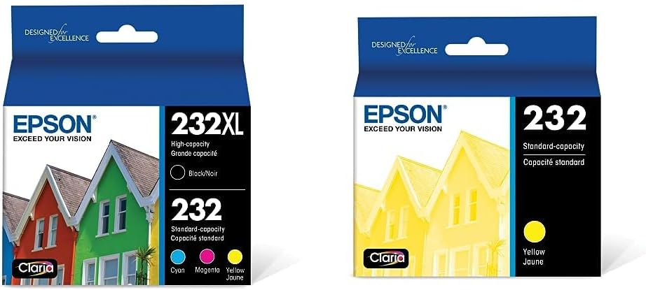 Epson T232 Color de capacidad estándar y multipaquete negro de alta capacidad y cartucho de tinta amarillo T232, capacidad estándar
