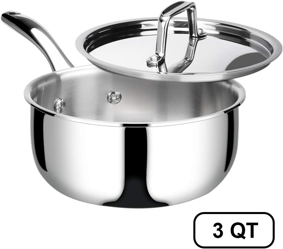 Duxtop Juego de utensilios de cocina de acero inoxidable de tres capas con cacerola y sartén
