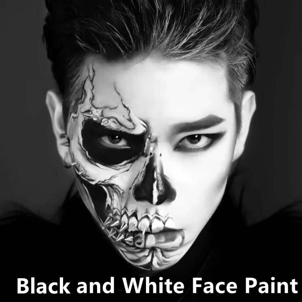 Go Ho Barra de pintura facial en blanco y negro, crema a base de agua, lavable, varita de pintura facial blanca y negra con aplicador de cojín,