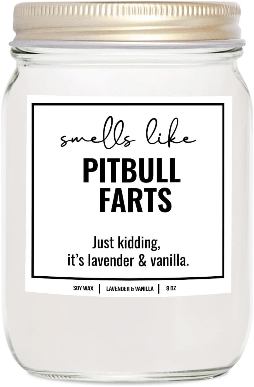 YouNique Designs Vela de soja con olor a pedos de Pitbull, regalos para los amantes de Pitbull, regalos para mamá de Pit Bull para mujeres, regalos