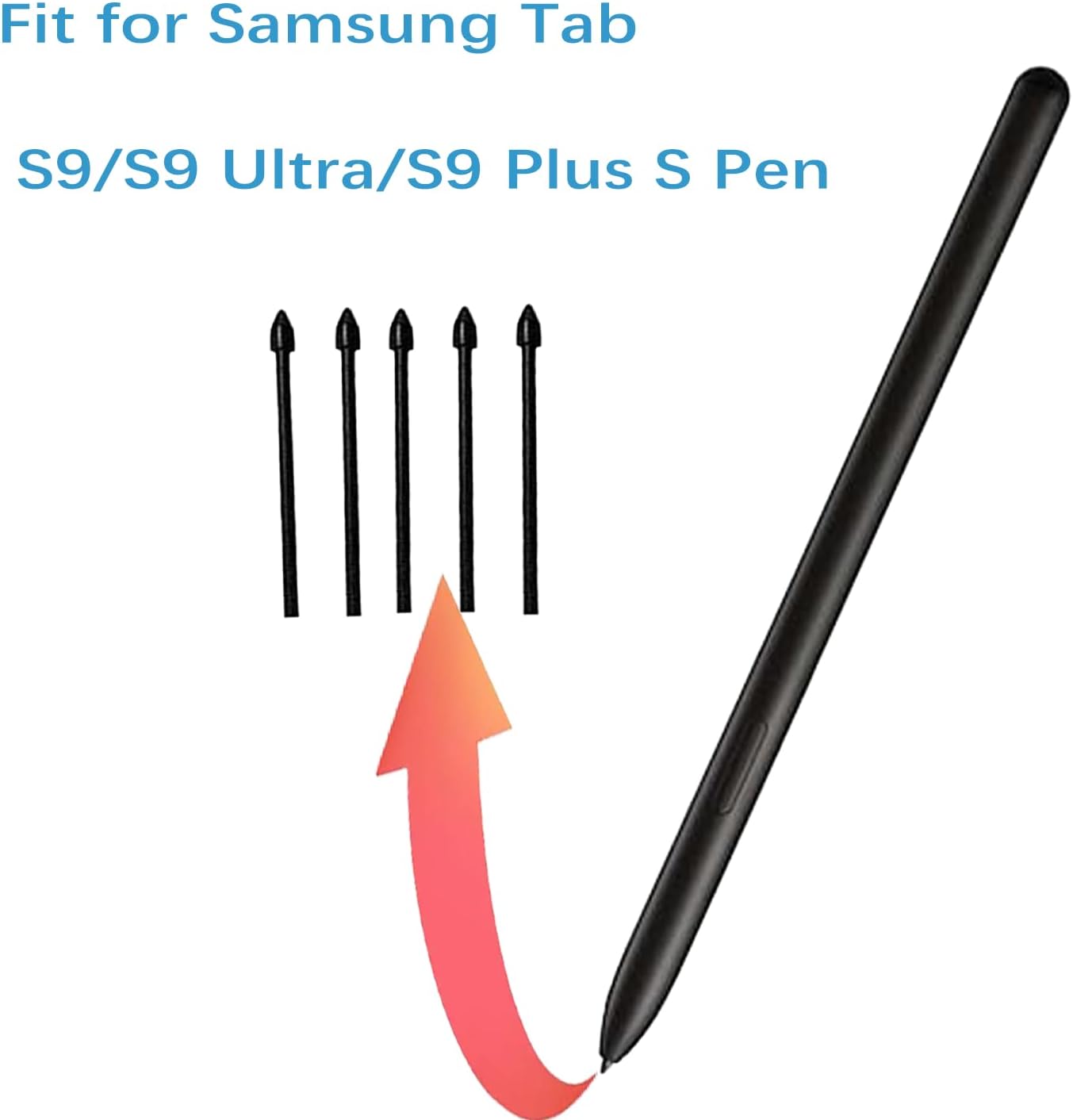 Paquete de 5 puntas negras de repuesto para bolígrafo Tab S9 S compatibles con Samsung Galaxy Tab S9 UltraS9 Plus S Pen Tips de repuesto + 1 pinza