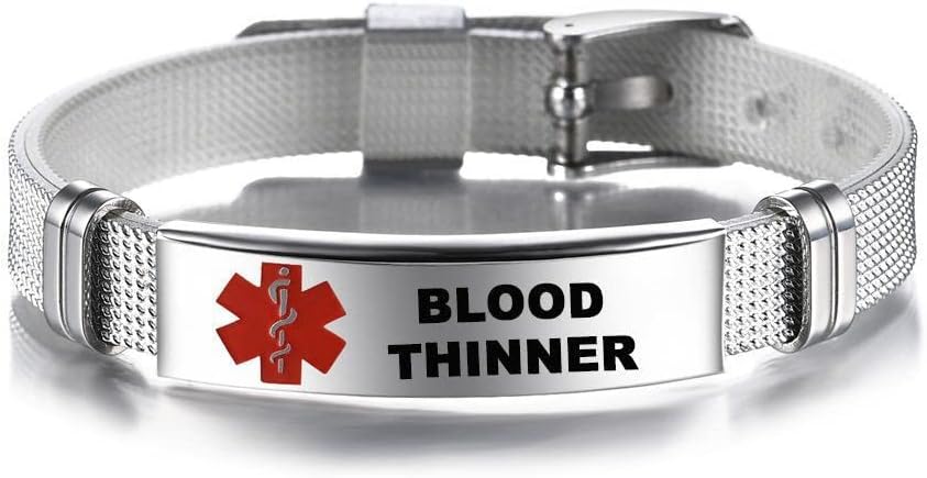 Pulsera de identificación médica de acero inoxidable, diseño de correa de reloj de rejilla, ajustable, identificación de alerta médica de